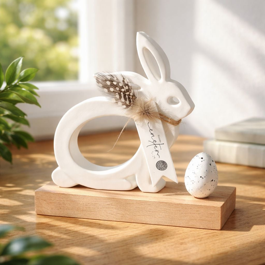 Zeitlose Osterdeko – Eleganter Hasenring mit Ei