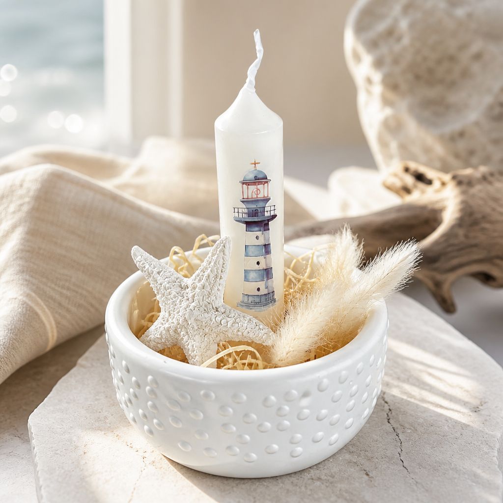 🕯️ Maritime Kerzendeko mit Leuchtturm – Küstenzauber für dein Zuhause