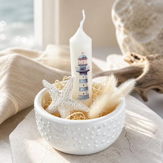 🕯️ Maritime Kerzendeko mit Leuchtturm – Küstenzauber für dein Zuhause