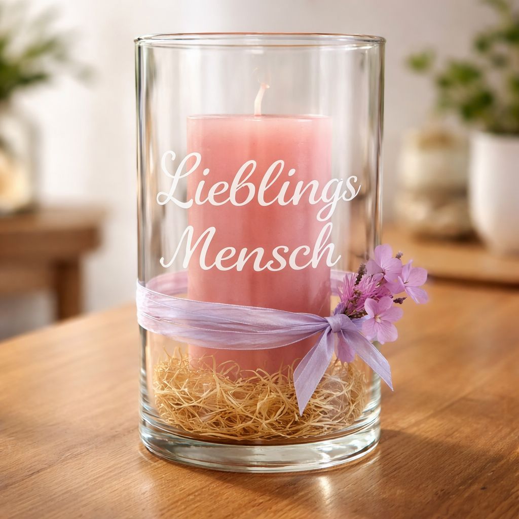 Personalisiertes Windlicht mit Wunschtext & Kerzenfarbe