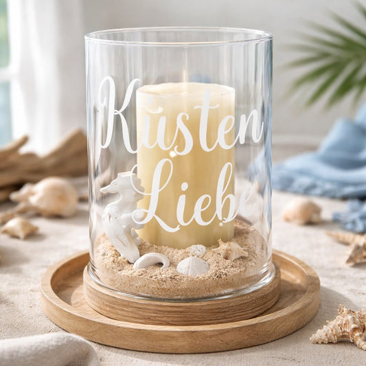 Maritimes Windlicht mit personalisierbarem Spruch & Wunschkerze