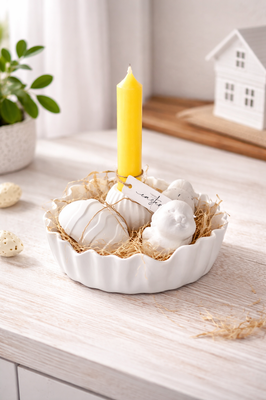 Sonniger Ostergruß – Handgefertigtes Kerzenarrangement mit Herz