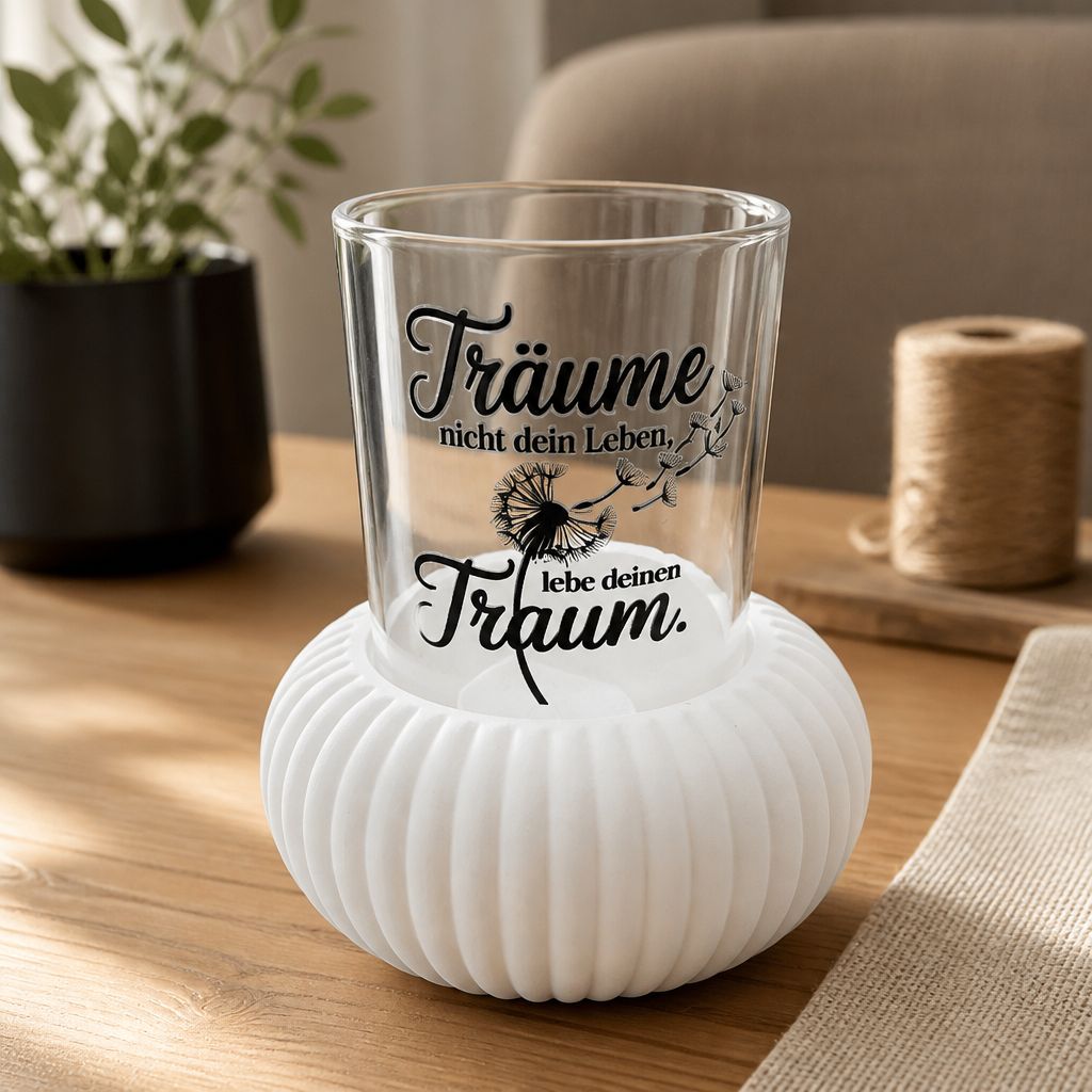 🕯️ Windlicht „Lebe deinen Traum“ – Stilvolle Lichtmomente mit inspirierender Botschaft