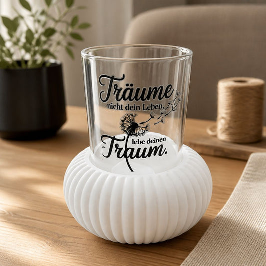 🕯️ Windlicht „Lebe deinen Traum“ – Stilvolle Lichtmomente mit inspirierender Botschaft